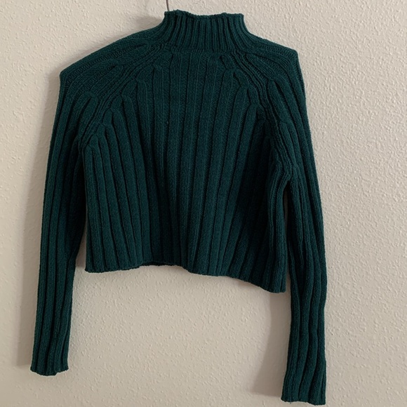 women’s american eagle cropped mock neck forest green sweater size small - Picture 2 of 3